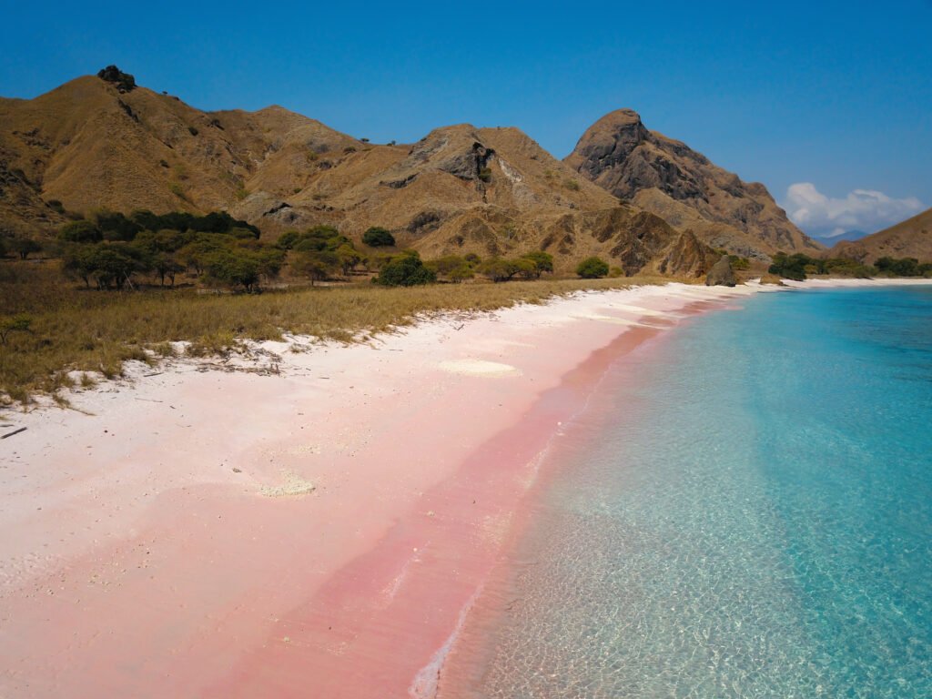 Komodo National Park landscape with islands and blue ocean in East Nusa Tenggara