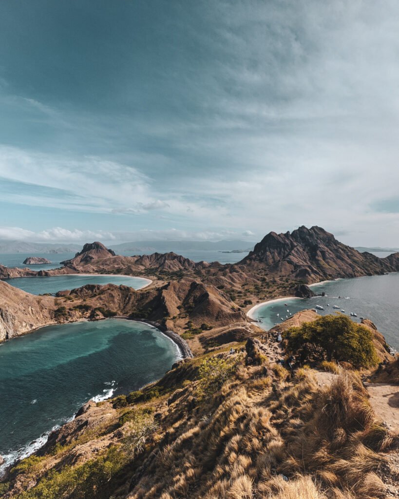 Komodo National Park landscape with islands and blue ocean in East Nusa Tenggara
