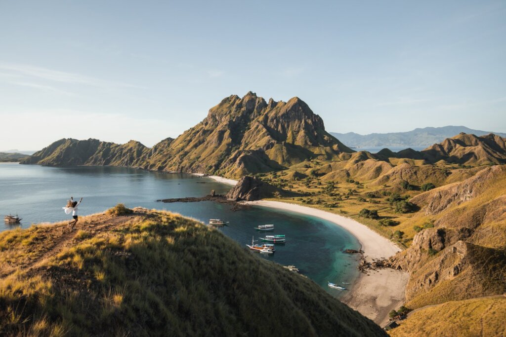 Komodo National Park landscape with islands and blue ocean in East Nusa Tenggara