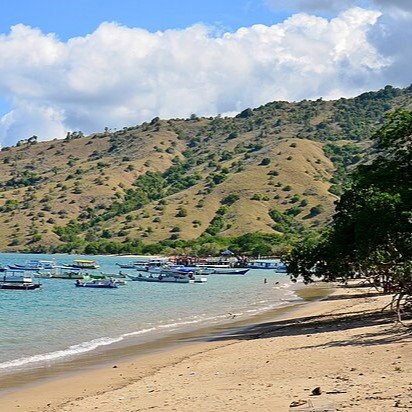 Komodo National Park landscape with islands and blue ocean in East Nusa Tenggara