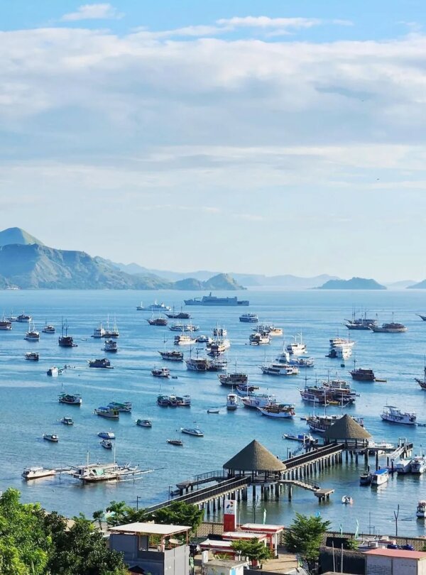 View from Puncak Waringin overlooking Labuan Bajo’s harbor and sunset