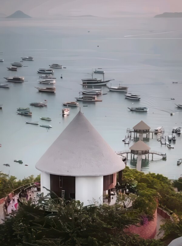 View from Puncak Waringin overlooking Labuan Bajo’s harbor and sunset