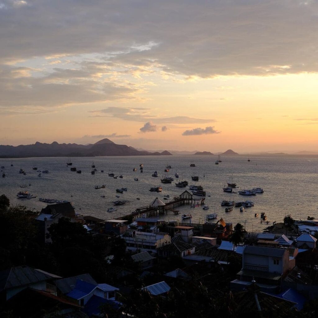 View from Puncak Waringin overlooking Labuan Bajo’s harbor and sunset