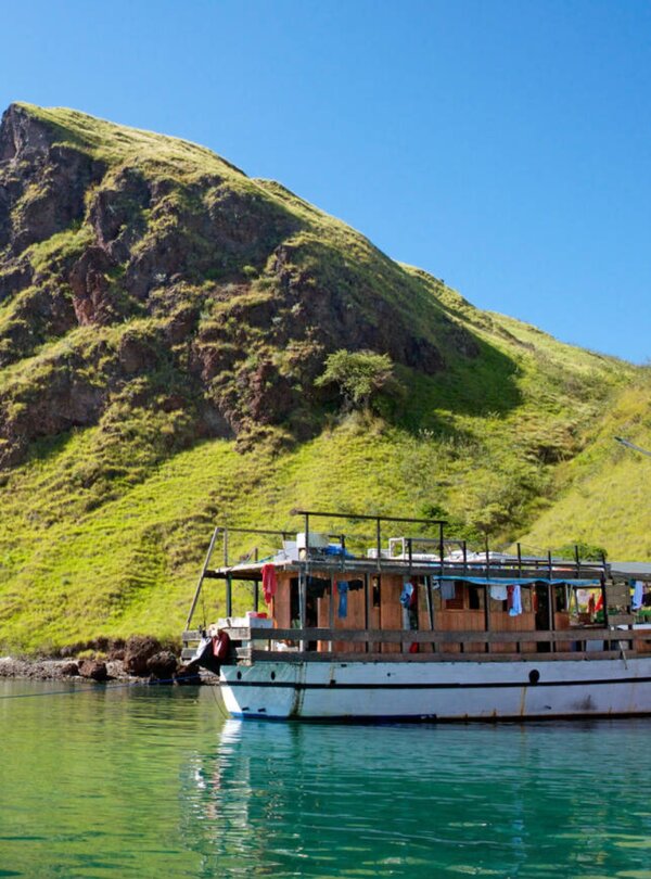 Komodo National Park landscape with islands and blue ocean in East Nusa Tenggara