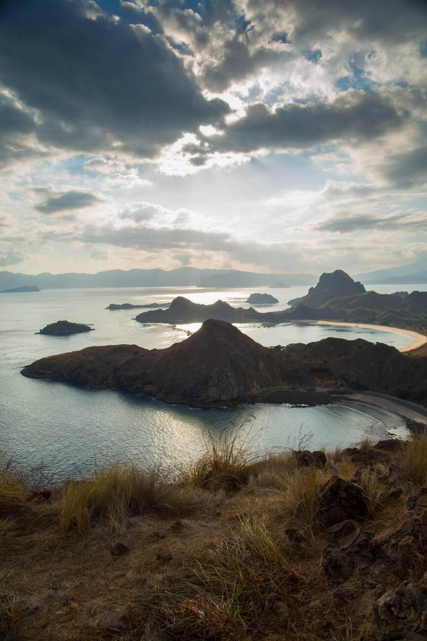 Komodo National Park landscape with islands and blue ocean in East Nusa Tenggara